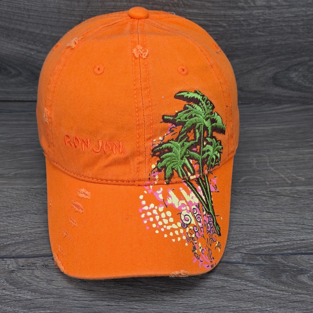 Ron Jon Surf Shop Hat Adult Orange Strap Back Embroidered Beach Coastal Tropical